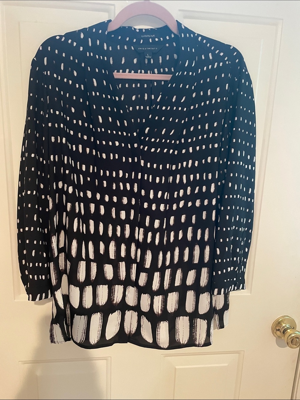 Investments Black and White Abstract Print Blouse